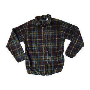 Woodlake Fleece Jacket Full Zip Blue Brown Gold Plaid Mens Large Tall